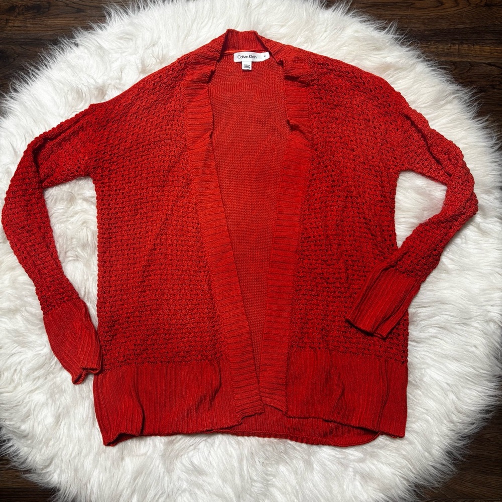 Calvin Klein Coral Colored Linen Blend Cardigan Size Women’s Medium